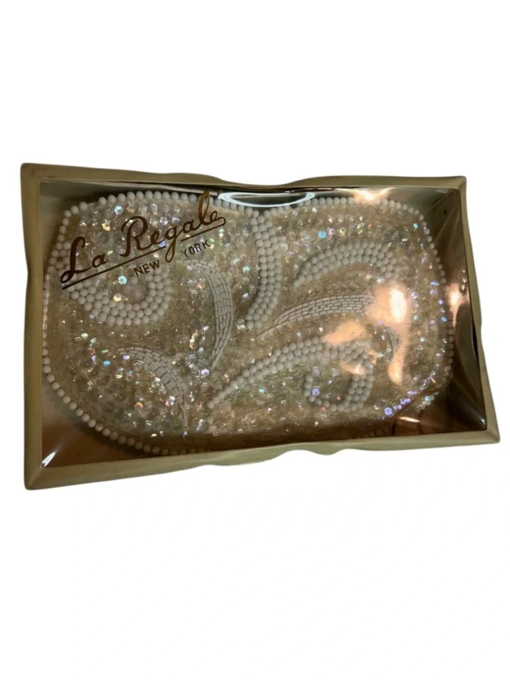 La Regale Iridescent Beaded Evening Clutch in White and Gold
